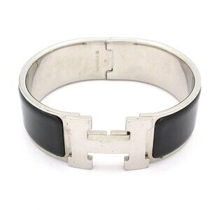 HERMES Clic Clac H Silver Black Hardware Bangle
